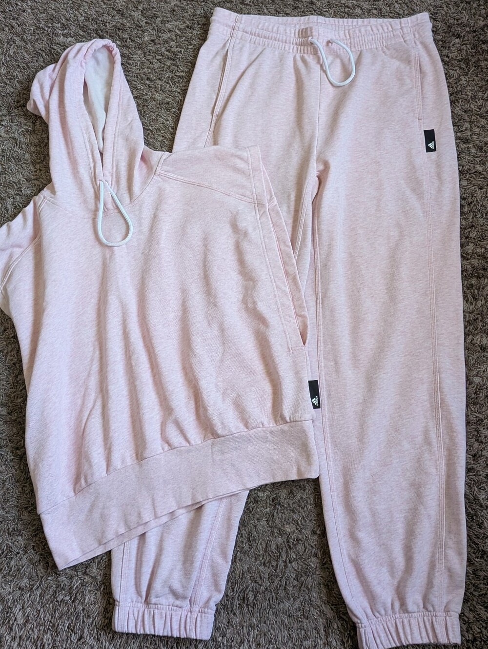 Adidas Pink Heather Studio Lounge Sleeveless Hoodie + Jogger Pant Set L